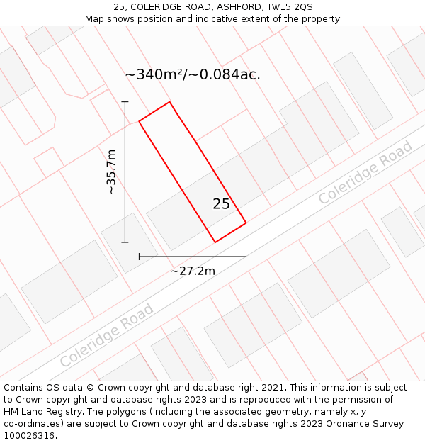 25, COLERIDGE ROAD, ASHFORD, TW15 2QS: Plot and title map