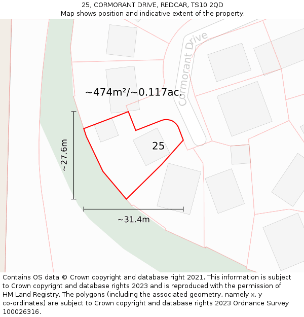 25, CORMORANT DRIVE, REDCAR, TS10 2QD: Plot and title map