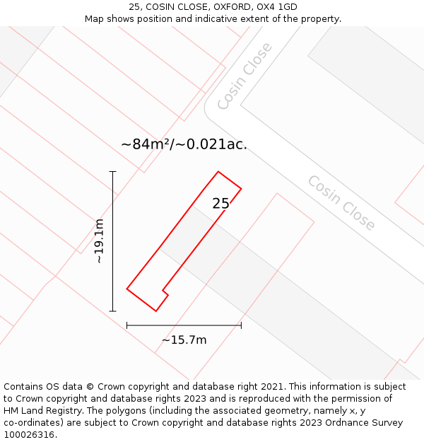 25, COSIN CLOSE, OXFORD, OX4 1GD: Plot and title map