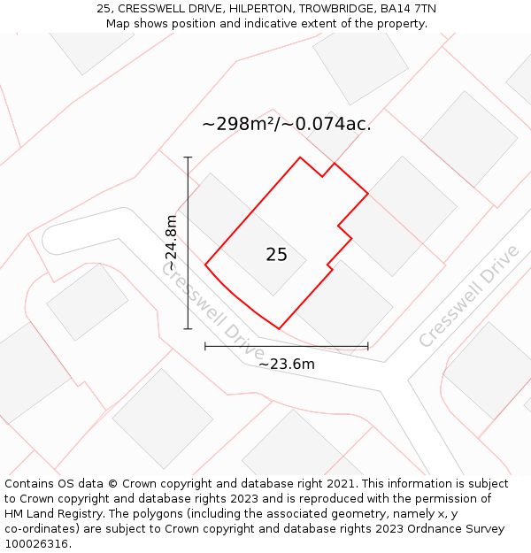 25, CRESSWELL DRIVE, HILPERTON, TROWBRIDGE, BA14 7TN: Plot and title map