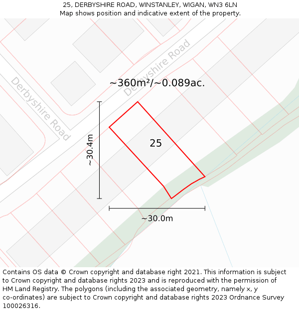 25, DERBYSHIRE ROAD, WINSTANLEY, WIGAN, WN3 6LN: Plot and title map