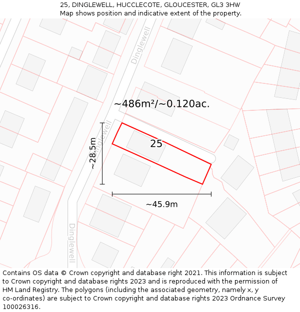 25, DINGLEWELL, HUCCLECOTE, GLOUCESTER, GL3 3HW: Plot and title map