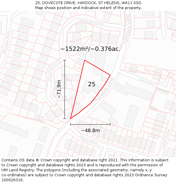 25, DOVECOTE DRIVE, HAYDOCK, ST HELENS, WA11 0SD: Plot and title map