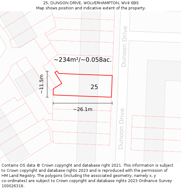 25, DUNOON DRIVE, WOLVERHAMPTON, WV4 6BS: Plot and title map