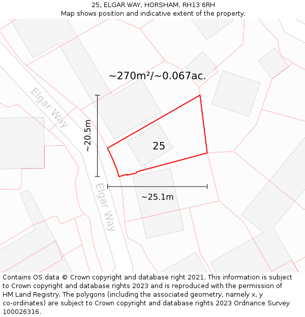 25, ELGAR WAY, HORSHAM, RH13 6RH: Plot and title map