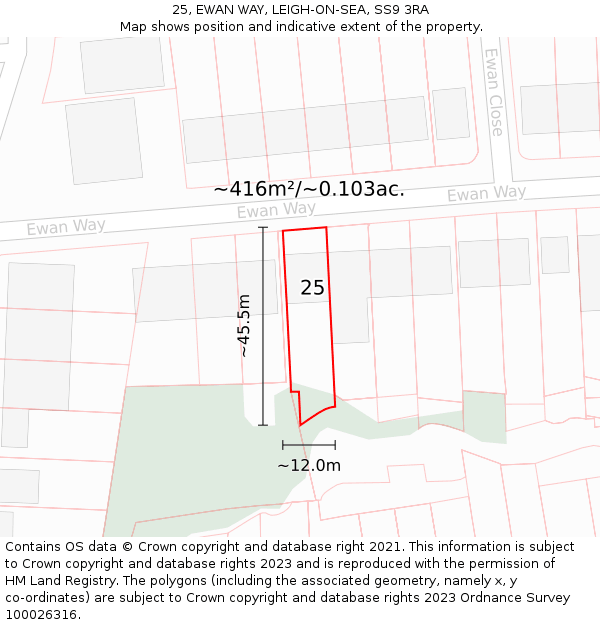 25, EWAN WAY, LEIGH-ON-SEA, SS9 3RA: Plot and title map