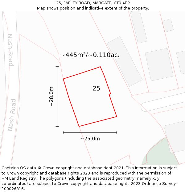 25, FARLEY ROAD, MARGATE, CT9 4EP: Plot and title map