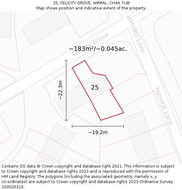 25, FELICITY GROVE, WIRRAL, CH46 7UB: Plot and title map