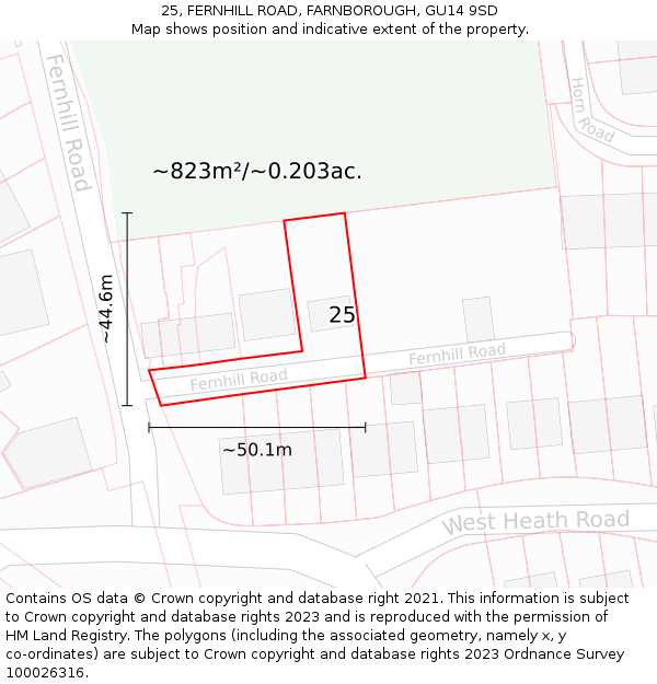 25, FERNHILL ROAD, FARNBOROUGH, GU14 9SD: Plot and title map