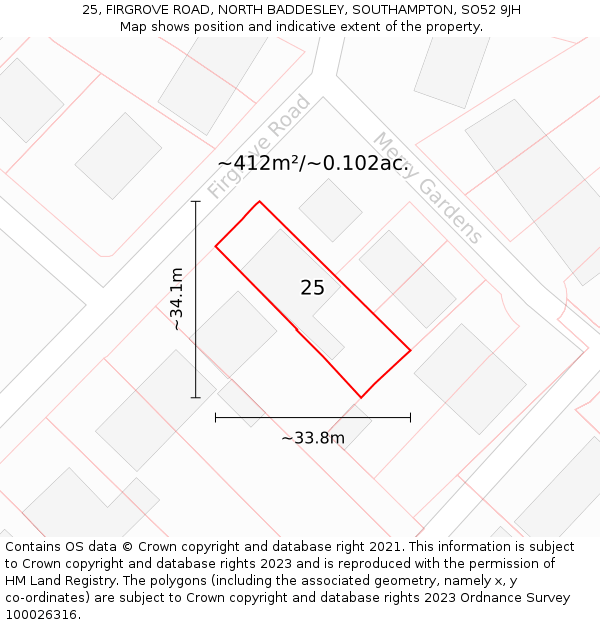 25, FIRGROVE ROAD, NORTH BADDESLEY, SOUTHAMPTON, SO52 9JH: Plot and title map
