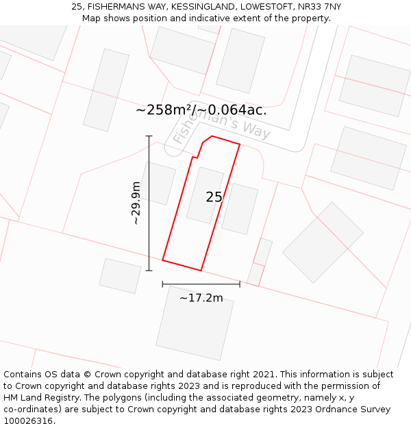 25, FISHERMANS WAY, KESSINGLAND, LOWESTOFT, NR33 7NY: Plot and title map