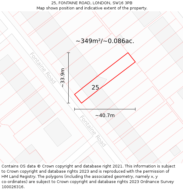 25, FONTAINE ROAD, LONDON, SW16 3PB: Plot and title map