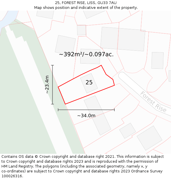 25, FOREST RISE, LISS, GU33 7AU: Plot and title map