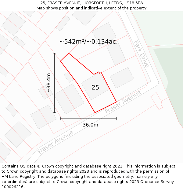 25, FRASER AVENUE, HORSFORTH, LEEDS, LS18 5EA: Plot and title map