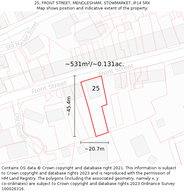 25, FRONT STREET, MENDLESHAM, STOWMARKET, IP14 5RX: Plot and title map