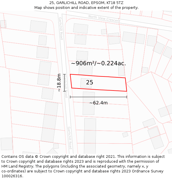 25, GARLICHILL ROAD, EPSOM, KT18 5TZ: Plot and title map