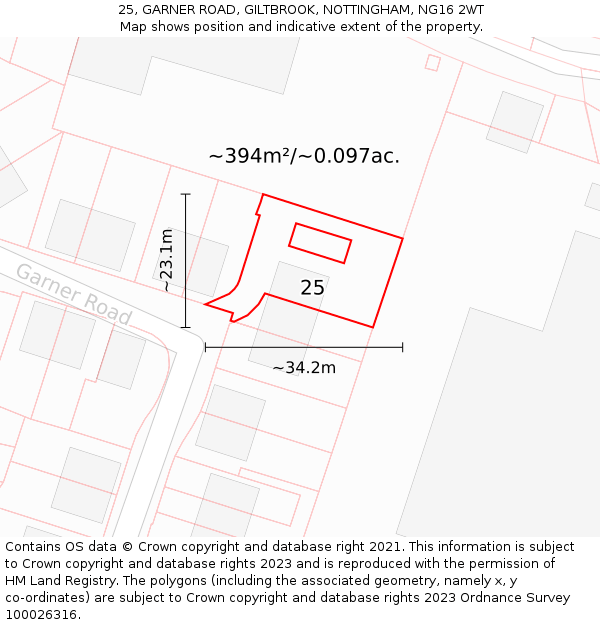 25, GARNER ROAD, GILTBROOK, NOTTINGHAM, NG16 2WT: Plot and title map