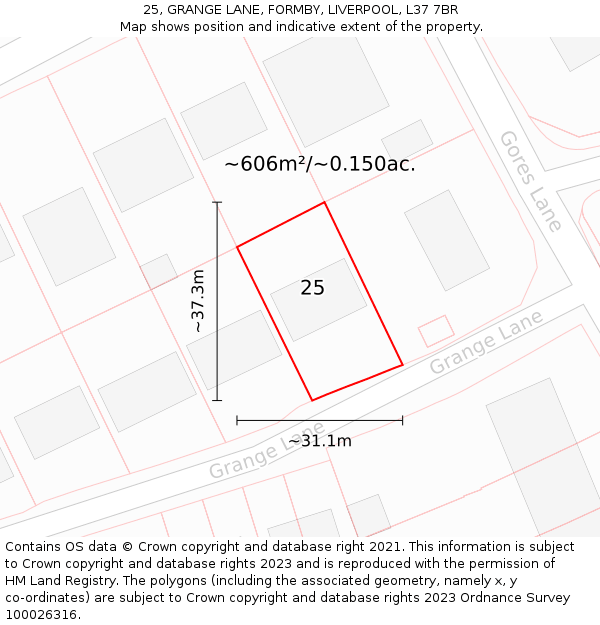 25, GRANGE LANE, FORMBY, LIVERPOOL, L37 7BR: Plot and title map