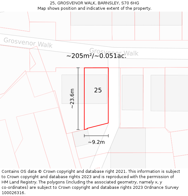 25, GROSVENOR WALK, BARNSLEY, S70 6HG: Plot and title map