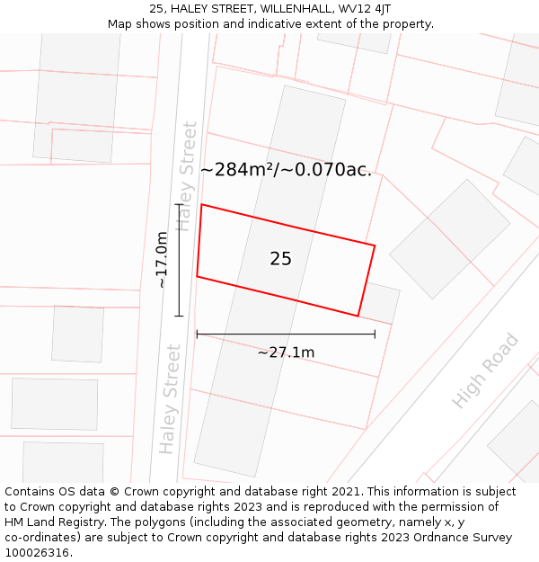 25, HALEY STREET, WILLENHALL, WV12 4JT: Plot and title map