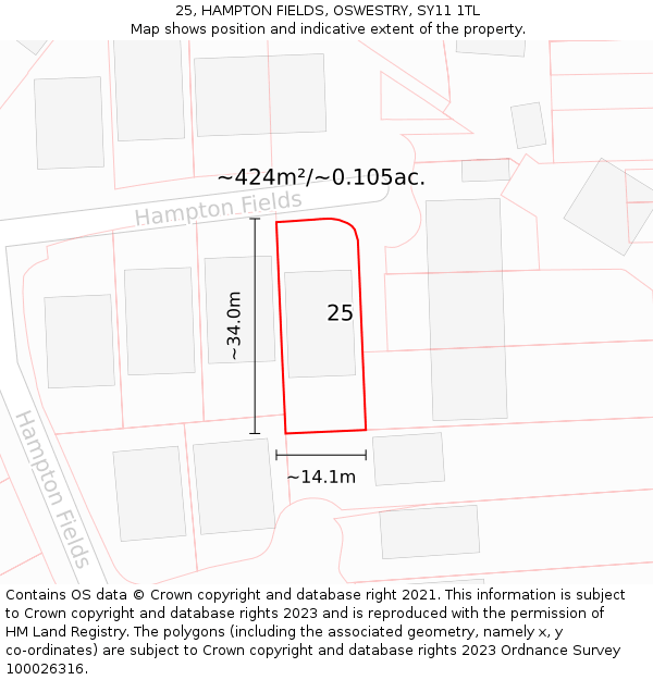 25, HAMPTON FIELDS, OSWESTRY, SY11 1TL: Plot and title map