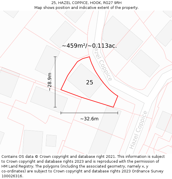 25, HAZEL COPPICE, HOOK, RG27 9RH: Plot and title map