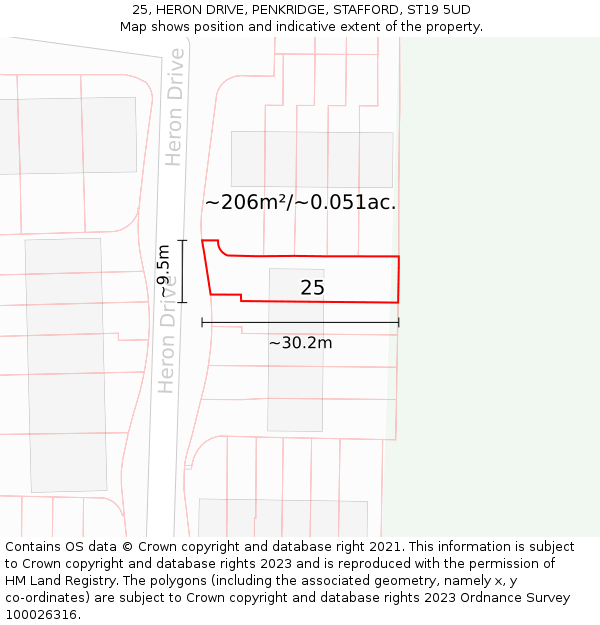 25, HERON DRIVE, PENKRIDGE, STAFFORD, ST19 5UD: Plot and title map