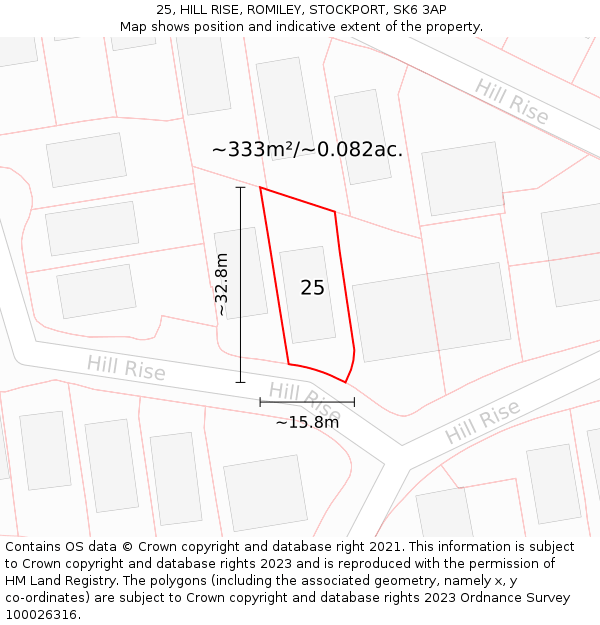 25, HILL RISE, ROMILEY, STOCKPORT, SK6 3AP: Plot and title map