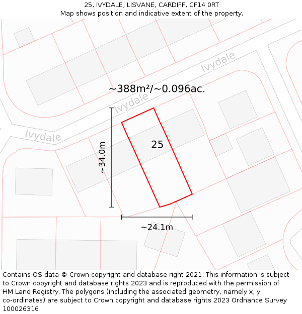 25, IVYDALE, LISVANE, CARDIFF, CF14 0RT: Plot and title map