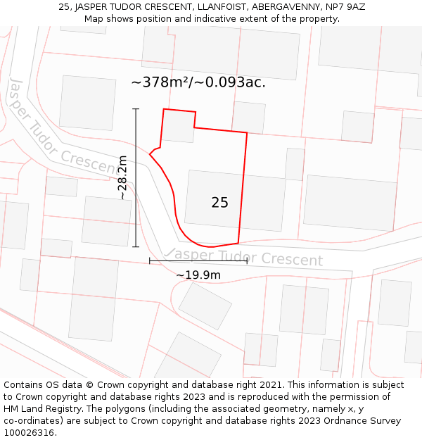25, JASPER TUDOR CRESCENT, LLANFOIST, ABERGAVENNY, NP7 9AZ: Plot and title map
