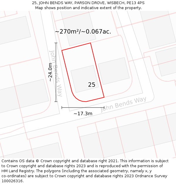 25, JOHN BENDS WAY, PARSON DROVE, WISBECH, PE13 4PS: Plot and title map