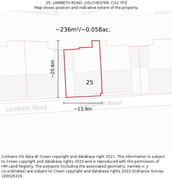 25, LAMBETH ROAD, COLCHESTER, CO2 7FG: Plot and title map