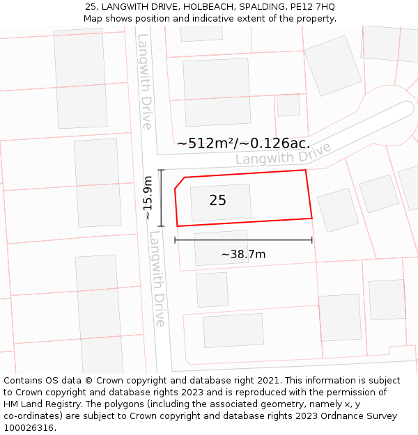 25, LANGWITH DRIVE, HOLBEACH, SPALDING, PE12 7HQ: Plot and title map