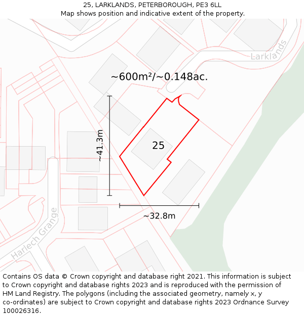 25, LARKLANDS, PETERBOROUGH, PE3 6LL: Plot and title map