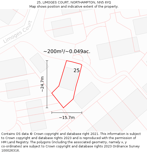 25, LIMOGES COURT, NORTHAMPTON, NN5 6YQ: Plot and title map