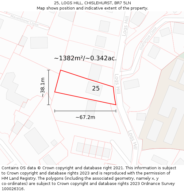 25, LOGS HILL, CHISLEHURST, BR7 5LN: Plot and title map