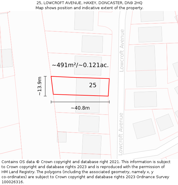 25, LOWCROFT AVENUE, HAXEY, DONCASTER, DN9 2HQ: Plot and title map