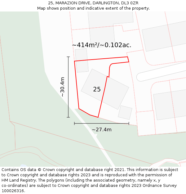 25, MARAZION DRIVE, DARLINGTON, DL3 0ZR: Plot and title map