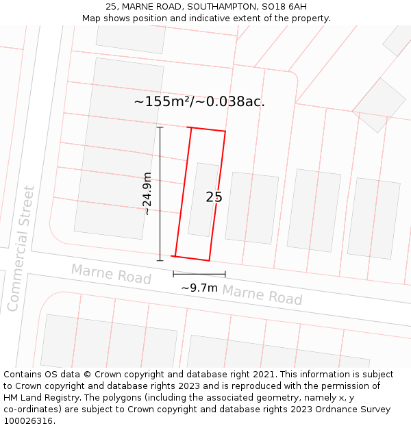 25, MARNE ROAD, SOUTHAMPTON, SO18 6AH: Plot and title map