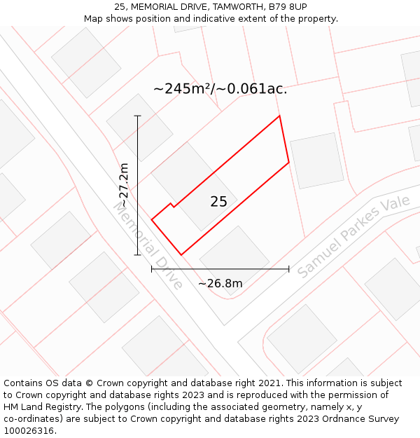 25, MEMORIAL DRIVE, TAMWORTH, B79 8UP: Plot and title map