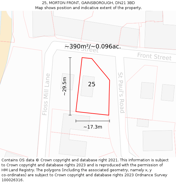 25, MORTON FRONT, GAINSBOROUGH, DN21 3BD: Plot and title map