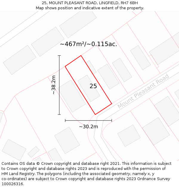 25, MOUNT PLEASANT ROAD, LINGFIELD, RH7 6BH: Plot and title map