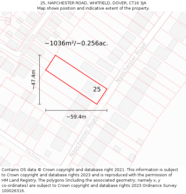 25, NAPCHESTER ROAD, WHITFIELD, DOVER, CT16 3JA: Plot and title map