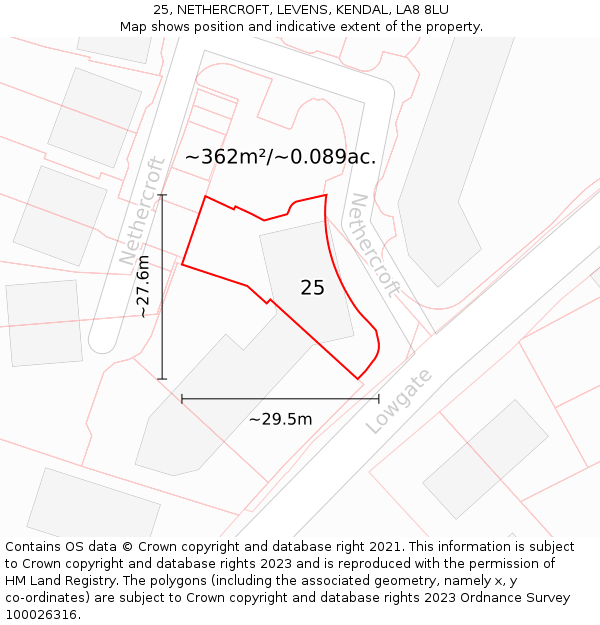 25, NETHERCROFT, LEVENS, KENDAL, LA8 8LU: Plot and title map