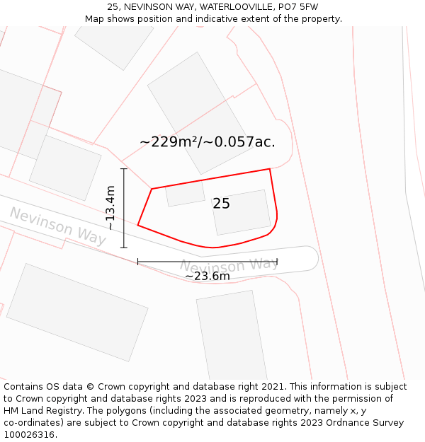 25, NEVINSON WAY, WATERLOOVILLE, PO7 5FW: Plot and title map