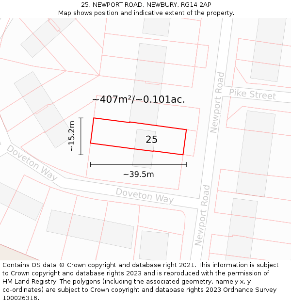 25, NEWPORT ROAD, NEWBURY, RG14 2AP: Plot and title map