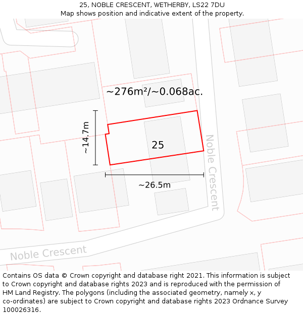 25, NOBLE CRESCENT, WETHERBY, LS22 7DU: Plot and title map