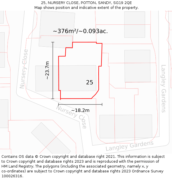 25, NURSERY CLOSE, POTTON, SANDY, SG19 2QE: Plot and title map