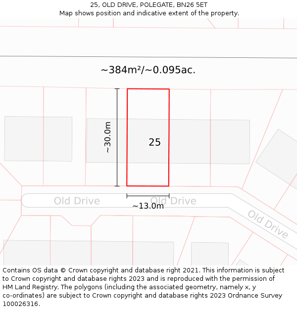 25, OLD DRIVE, POLEGATE, BN26 5ET: Plot and title map