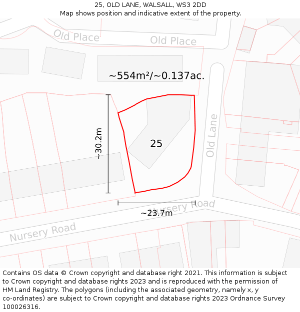 25, OLD LANE, WALSALL, WS3 2DD: Plot and title map